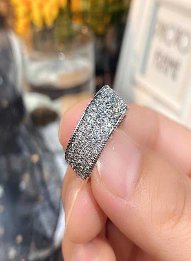 RKKOJJO 925 Sterling Silver Shiny Full Diamond Gemstone Ring 18K Oval Cut Cubic Zirconia Promise Cocktail Rings CZ Diamond Multi Row Ring Eternity Engagement Wedding Band Ring for Women Size 9 - Image 5